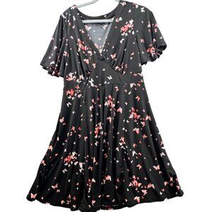 Torrid Flutter Sleeve Floral Butterfly Print Black Dress Size 0